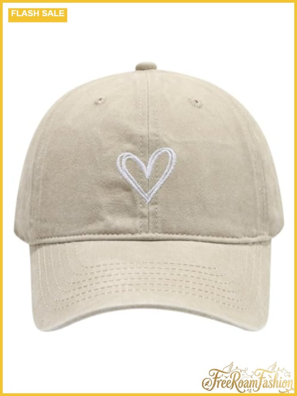 Vintage Washed Baseball Cap Heart Embroidered Adjustable Cotton Dad Hat